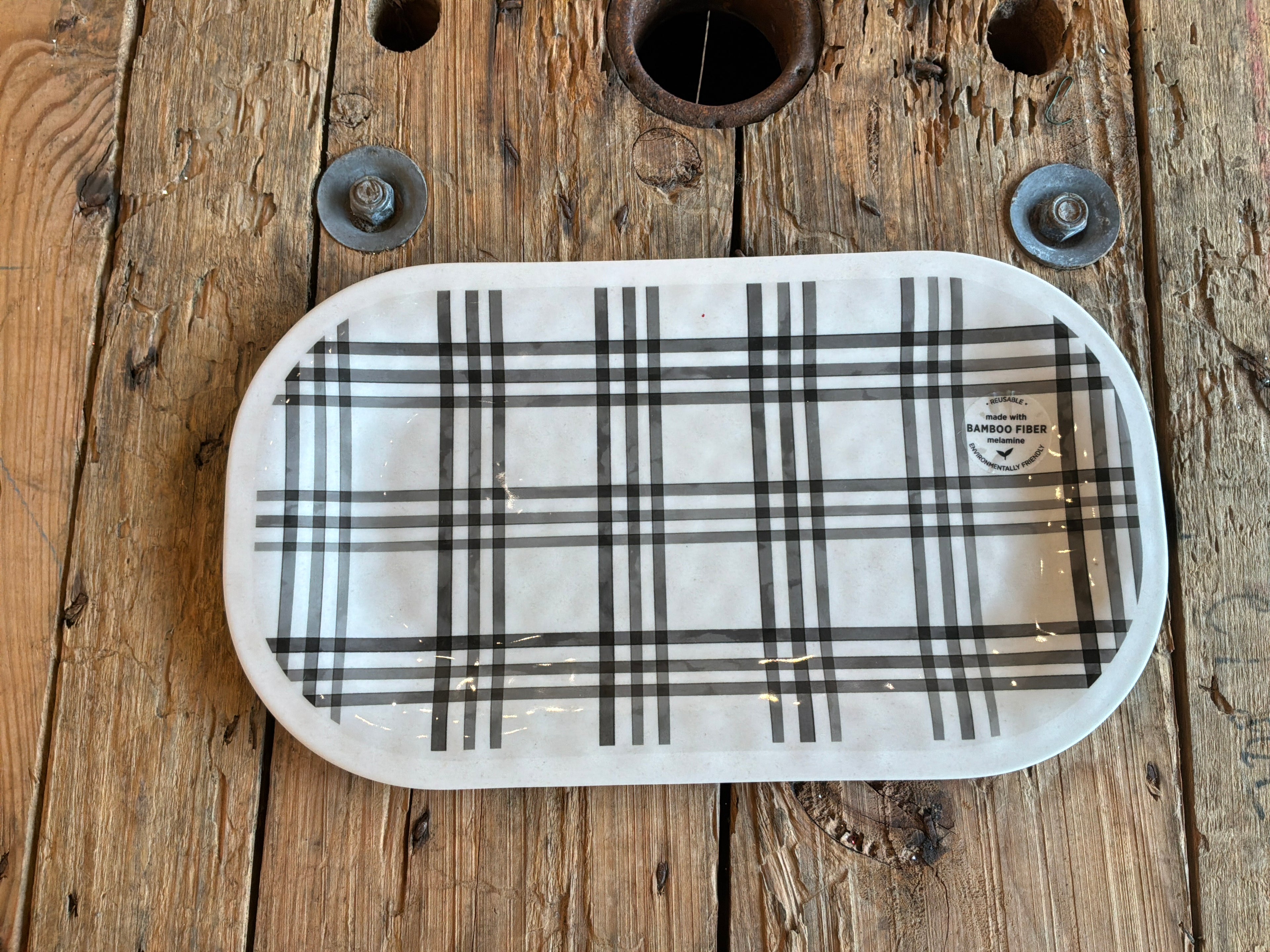 BLACK PLAID MED. MELAMINE PLATTER