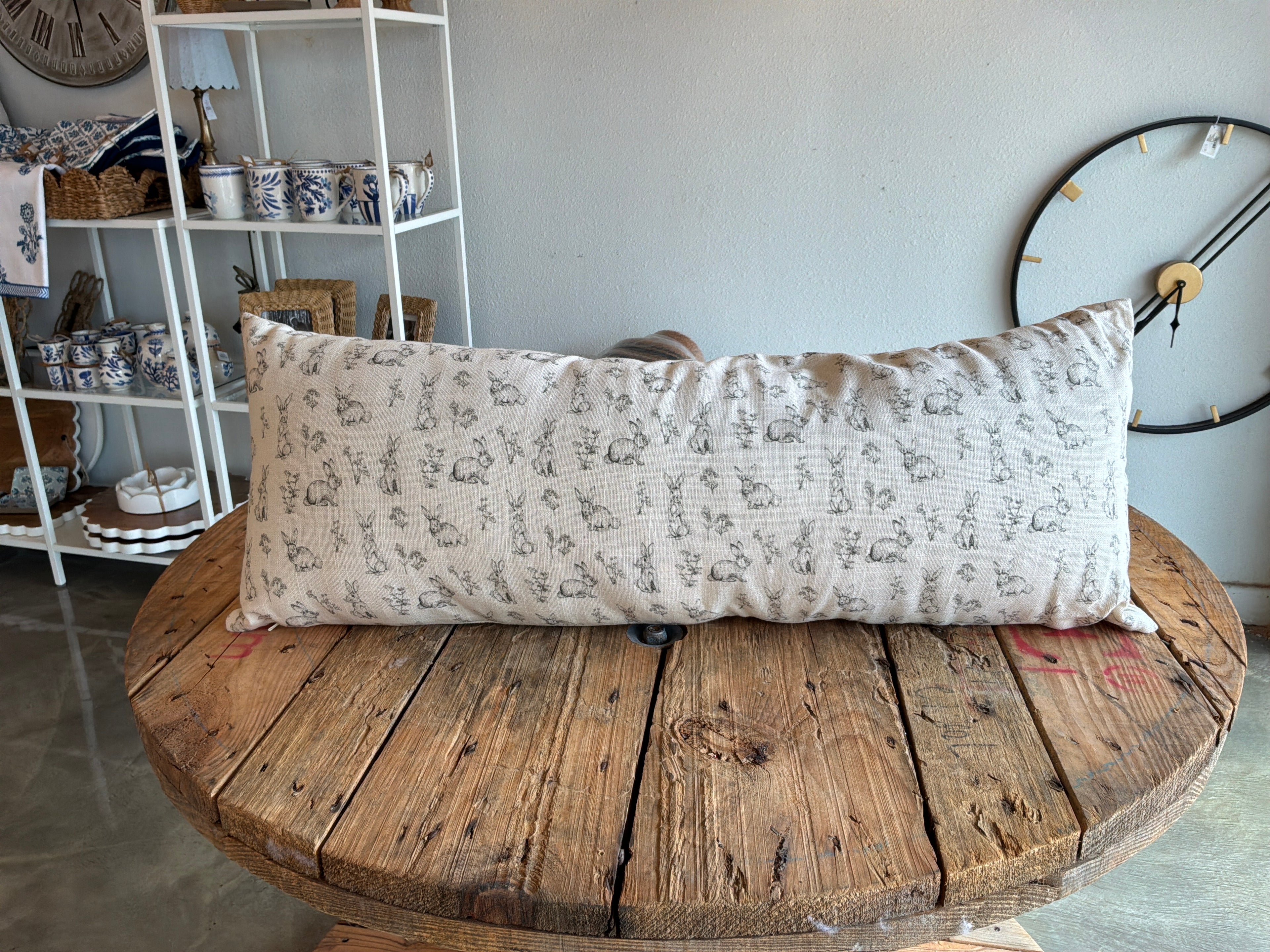Rabbit and Wildflowers Lumbar Pillow