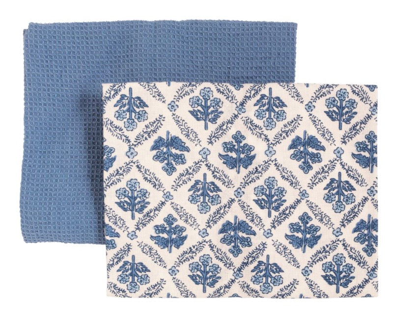 Blue Floral Stem Towel Set