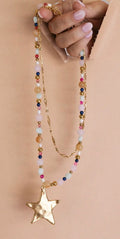 Ziggy Star Layered Necklace - Pink