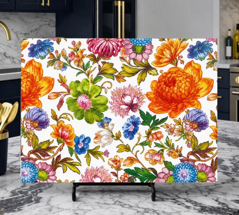 Floral tempered Glass Cutting Board (11x15)