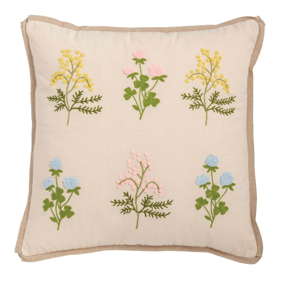Square Floral Embroidery Pillow