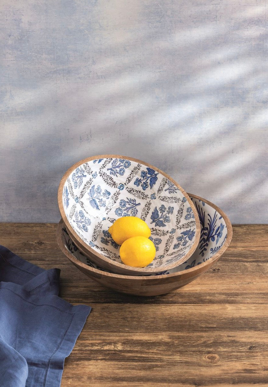 Blue Pattern Wood Enamel Bowl