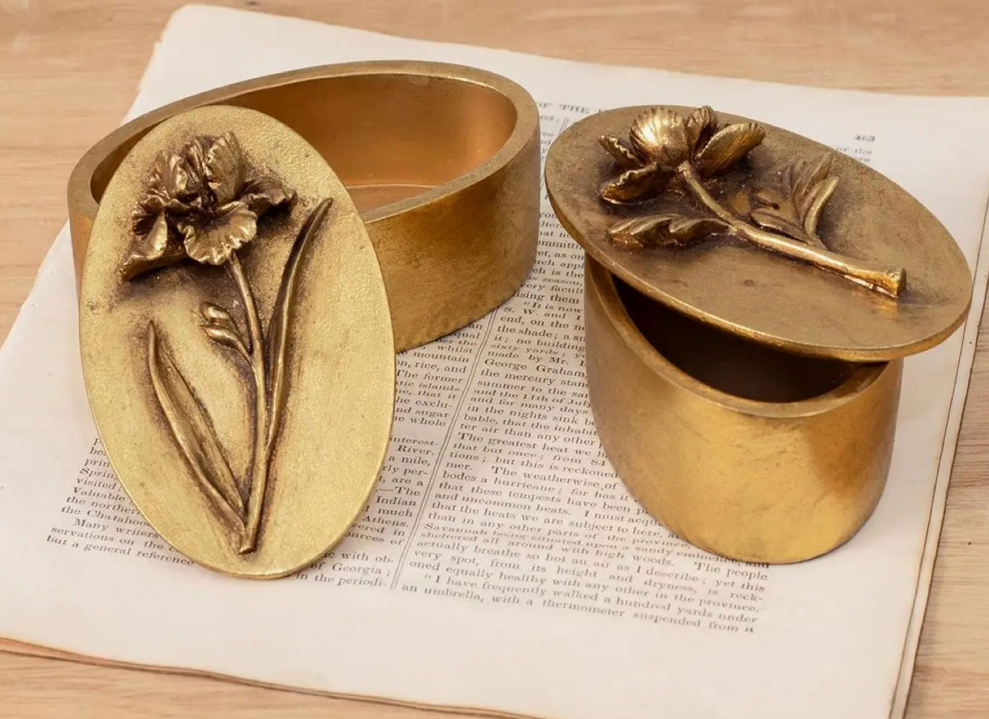 Brass Tone Floral Trinket Box