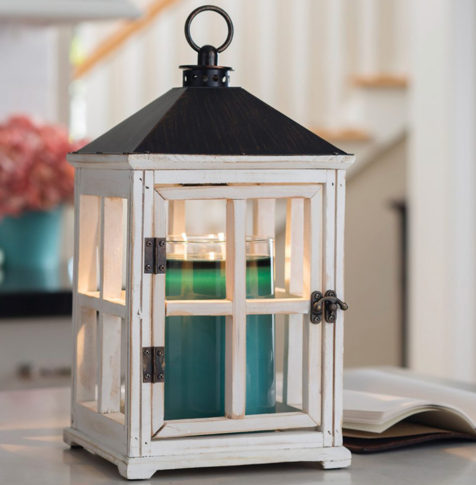 Weathered White Wooden Lantern Candle Warmer