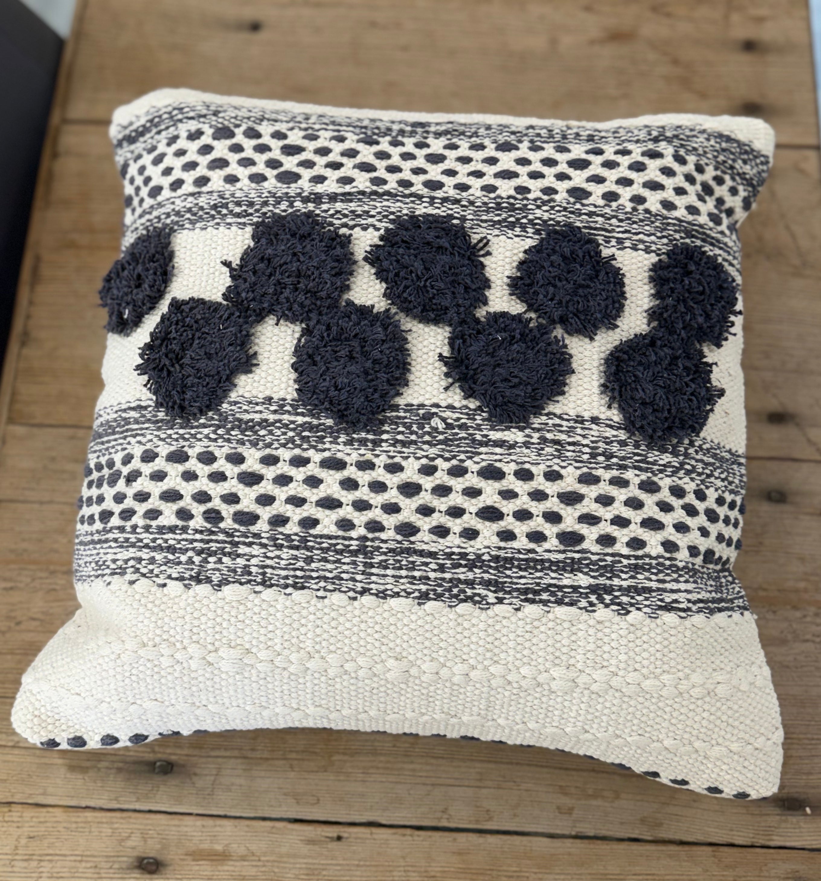 Navy & White Pom Pom Pillow