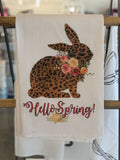 Hello Spring Leopard Bunny Tea Towel