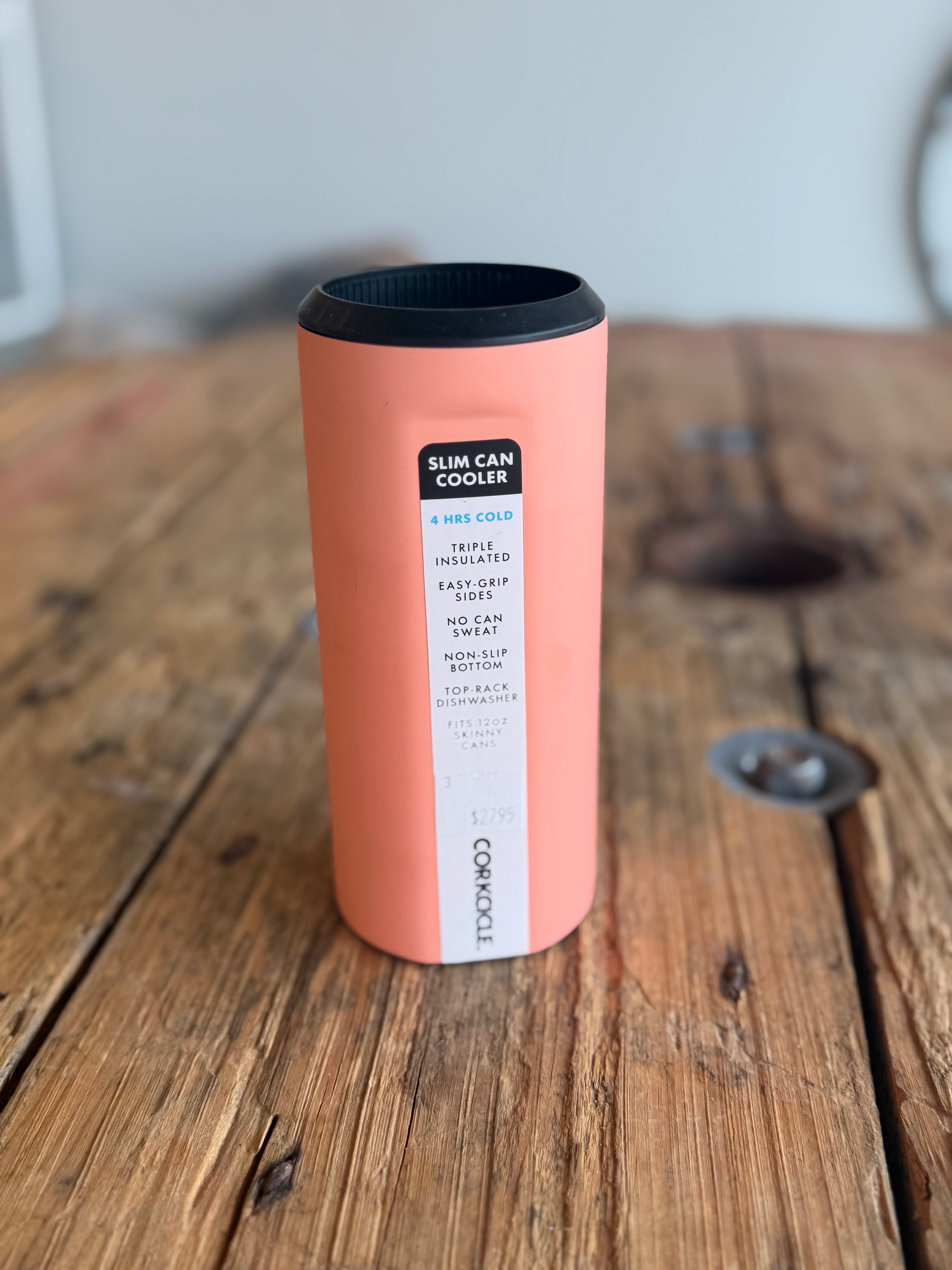 CORKCICLE Slim Can Cooler Neon Lights Coral