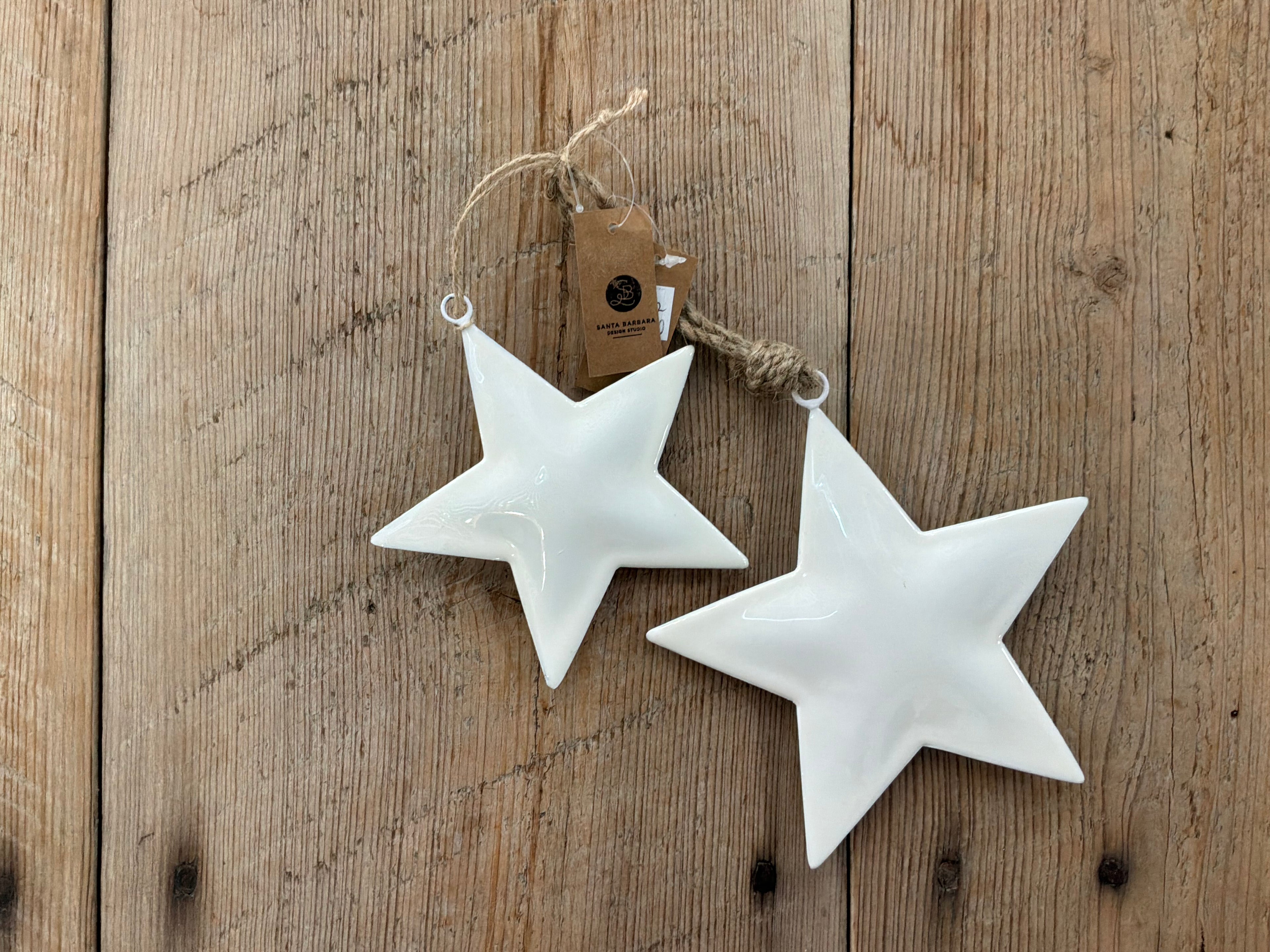 White Enamel Star Ornaments (set of 2)