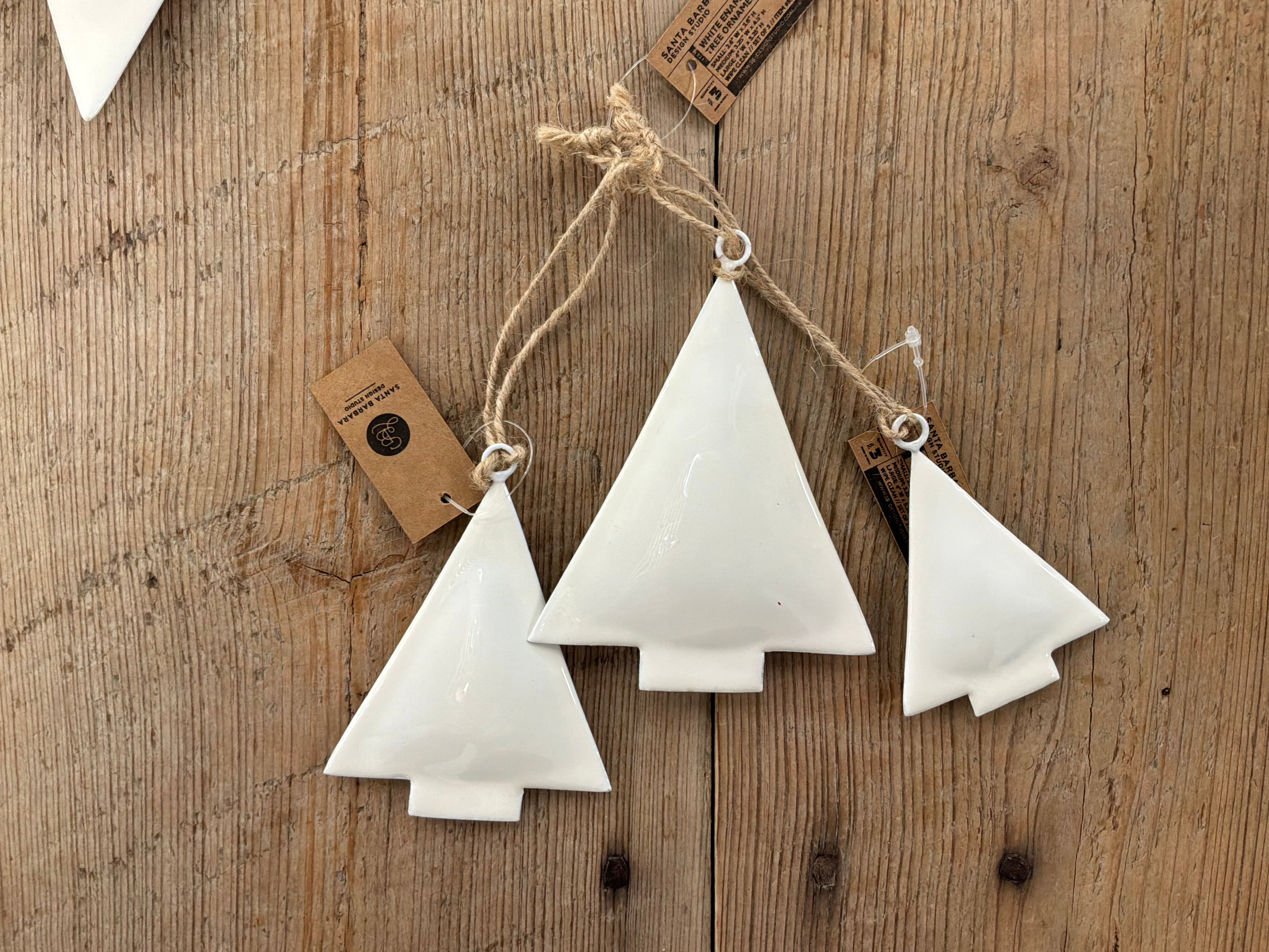 White Enamel Tree Ornaments (set of 3)