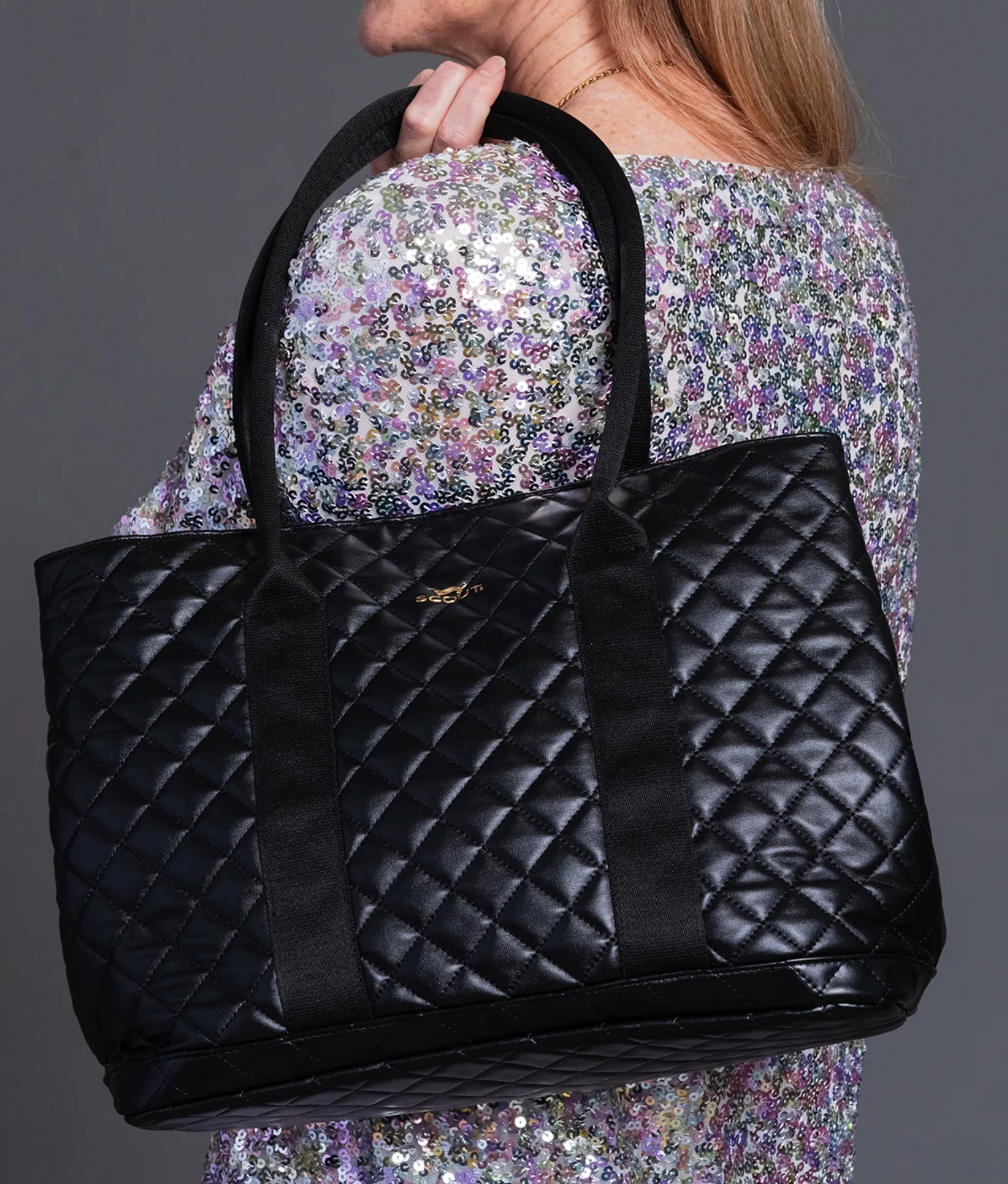 Black Quilted Miss Manors Tote