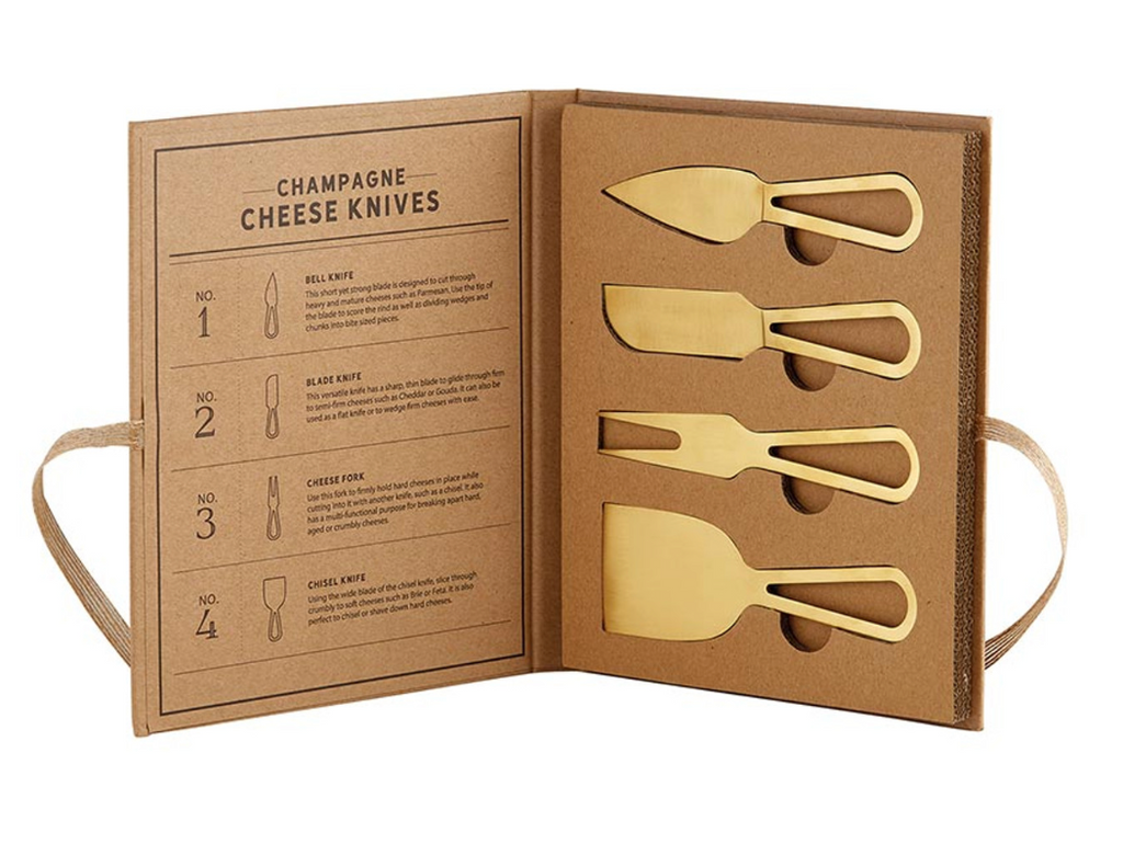 Champagne Gold Cheese Knives Book Box