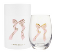Pink Bow Stemless Wine Glass