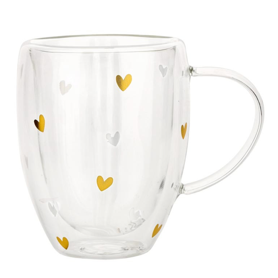 Gold Foil Heart Tea Cup with Handle